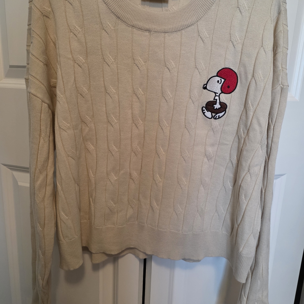 Aeropostale Beige Cable Knit Sweater with Red Embroidery